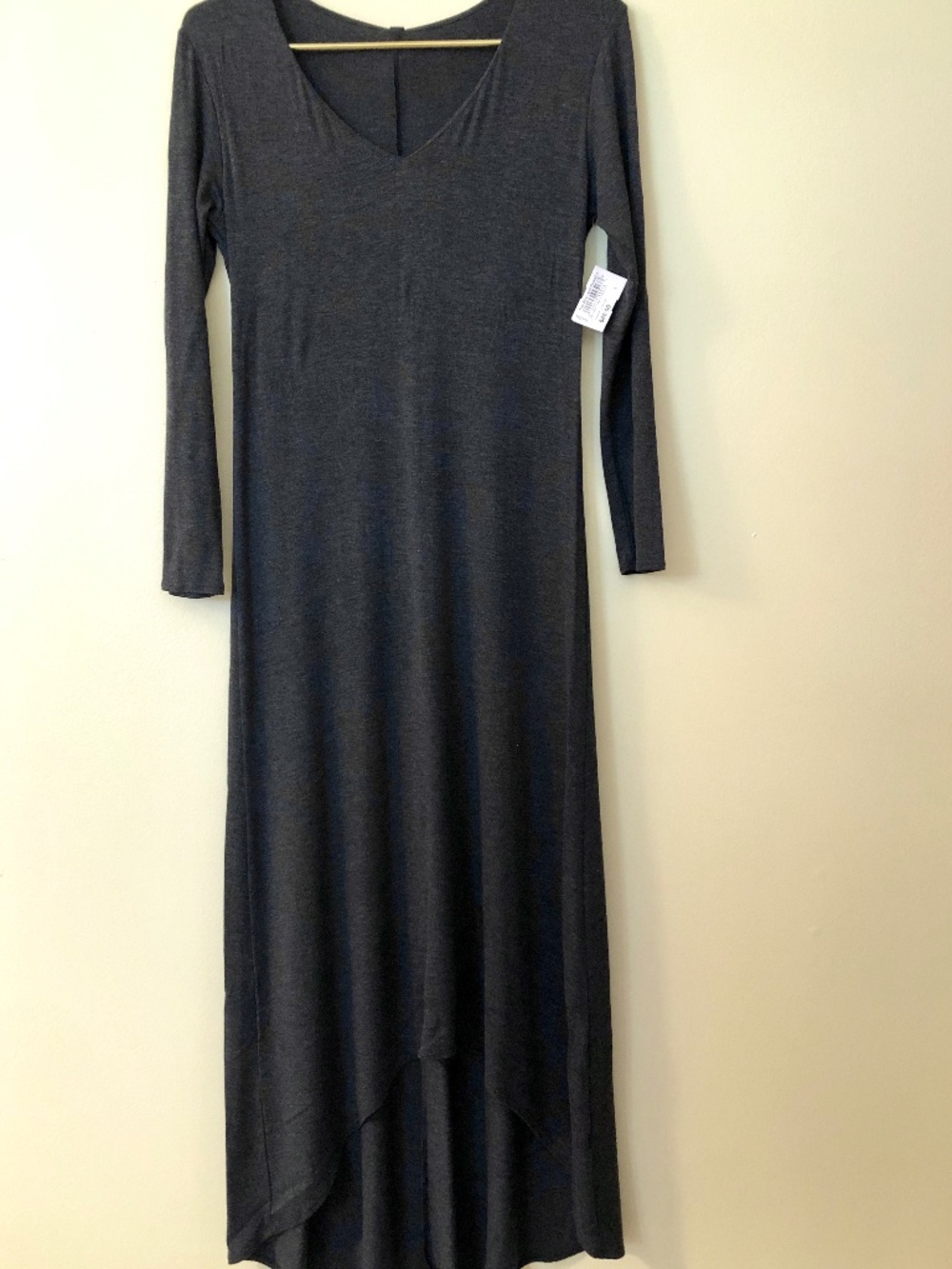 NWT Elon Gray V-Neck Front Hem Tiered Maxi Dress
